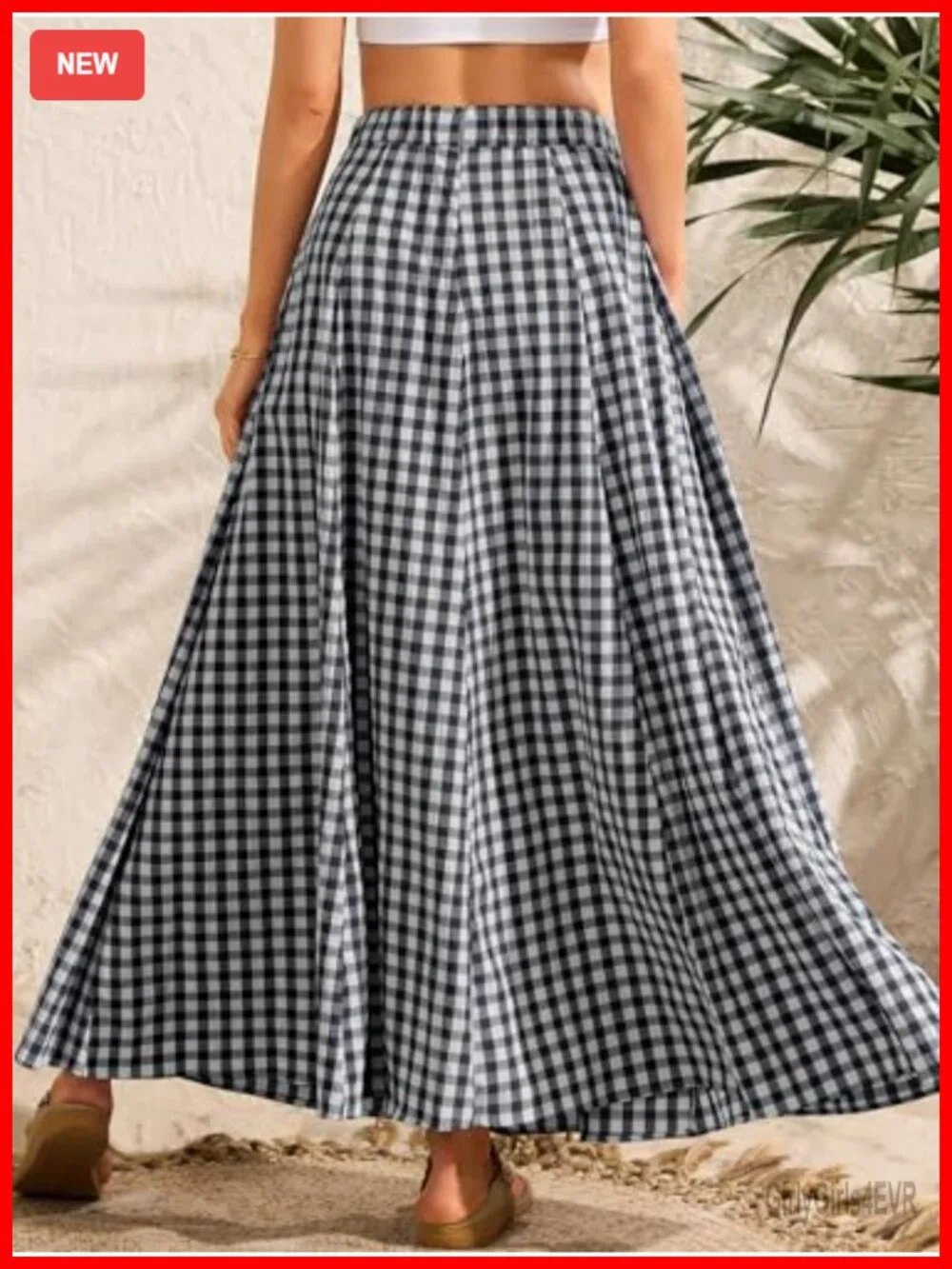 Womens Plaid Gingham Maxi Skirt with Pockets High Waist A Line Flared Long